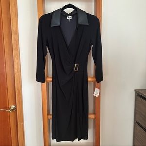 Anne Klein Vegan Leather Collar Dress